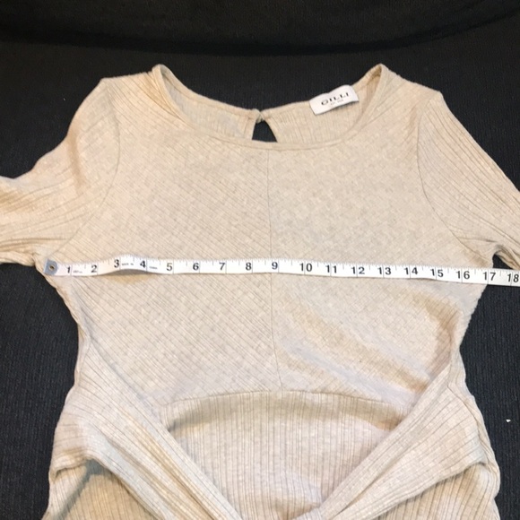 GILLI Tan/Cream Cotton Blend Sweater Dress Scalloped Hem Tie Back/Front-L - Picture 9 of 12